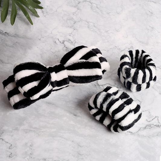 WSYUB Spa Headband and Wristbands for Face Washing, Black and White
